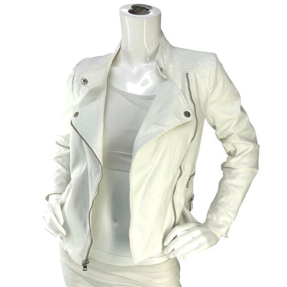 Banana Republic Petite Womens Size XSP Jacket Soco Moto Cotton Stretch White - Picture 1 of 15
